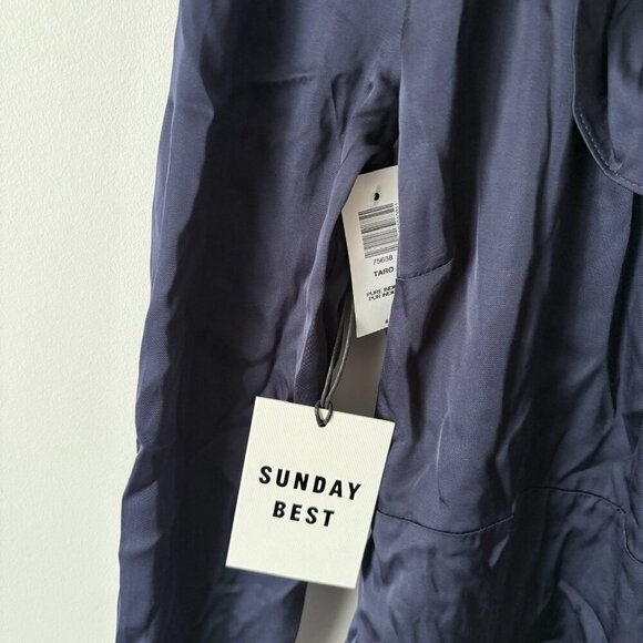 Aritzia Sunday Best Taro Dress Long Sleeve Ruffle Wrap Satin Dress NWT Sz 4 - Picture 5 of 6